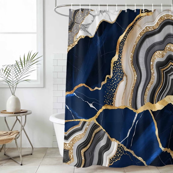 Blue Marble Waterproof Fabric Shower Curtain,Grey Gold Texture Vintage Farmhouse Art Waterproof Fabric Shower Curtain for Bathroom Curtains Bathtubs Hotel Shower Curtains with 12 Hooks Standard 60x72