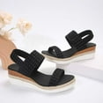 thumbnail image 4 of WIZUTIZ Wedge Sandals for Women Dress Sandals for Women Indoor Comfortable Stretchy Beach Sandals Pull-On Round Toe Shoes Low Heel (1"-2") Medium Solid Sandals for Ladies School Up to 60% Off Black, 4 of 6