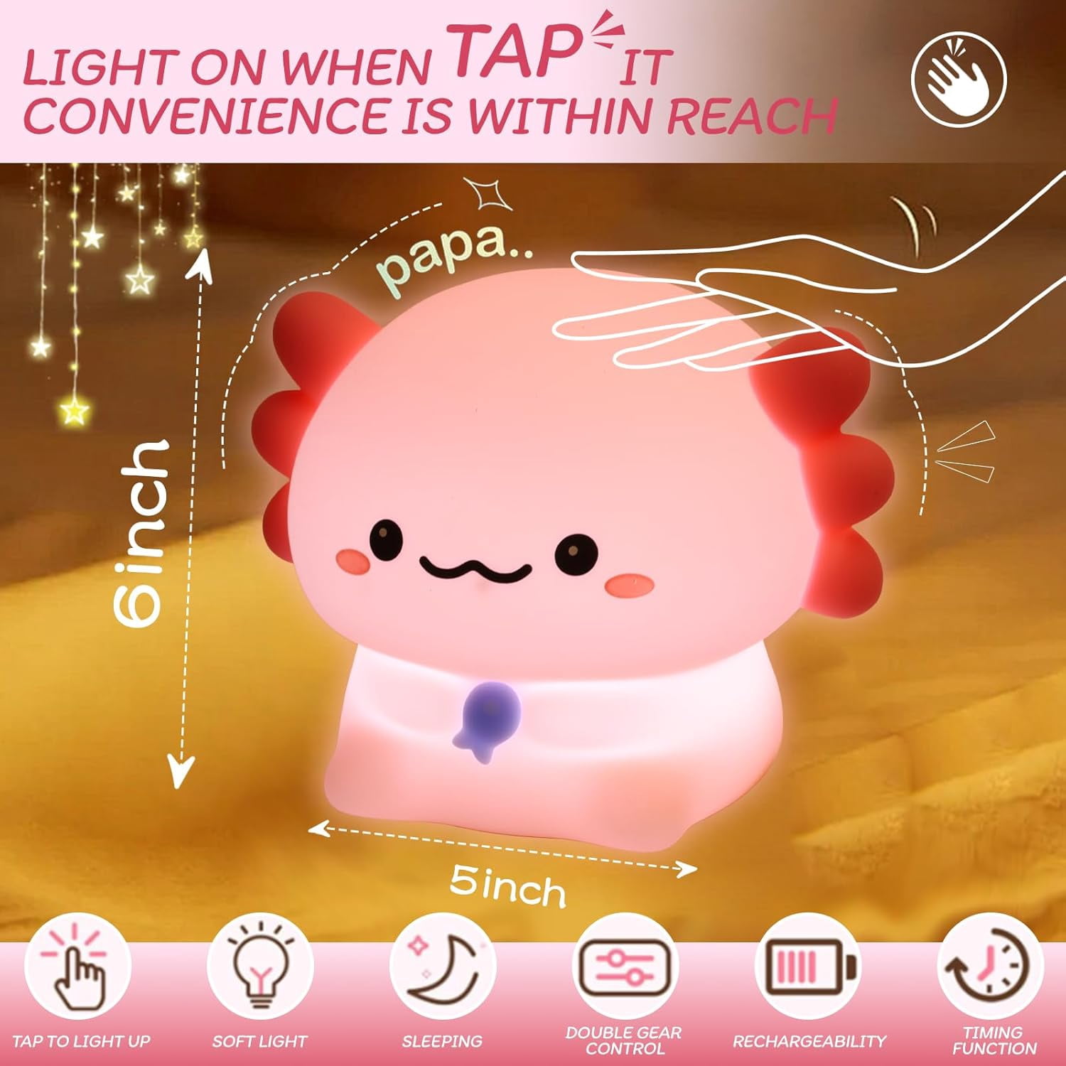 Night Light for Kids - 3-Level Dimmable Silicone Lamp, USB-C Rechargeable Nursery Light with Auto-Off Timer for Bedroom & Breastfeeding