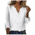 thumbnail image 2 of Aueoeo Women's Tops, Womens 3/4 Sleeve Shirts V Neck Flared Sleeve Tops Business Casual Loose Tunic Work Dressy Blouses, 2 of 5