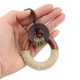 thumbnail image 3 of Vintage Wood Circle Pendant with Hessian Rope Wrapped Lady Sweater Necklace, 3 of 6