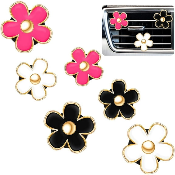 CEYAZYE 6Pcs Daisy Flower Vent Clip Accessories Air Conditioning Outlet Clip Car Air Freshener Dashboard Accessories Charm Car Inter Decor(Red, White, Black)