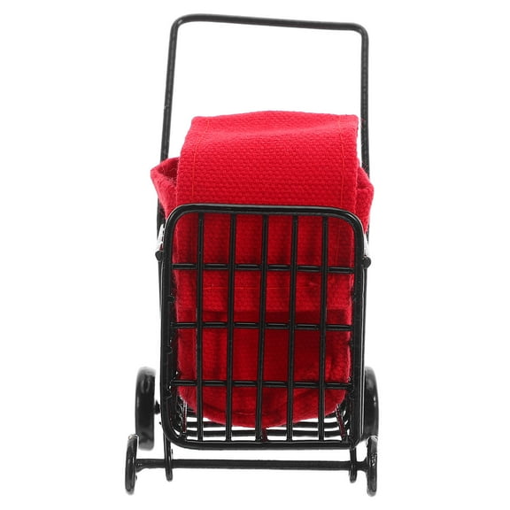 BESTYASH Compact Black Metal Shopping Trolley for 1:12 Scale Dollhouse Miniature Grocery Cart Accessory