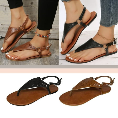 

Sunny style Womens Sandals! YOHOME Summer Casual Solid Color Hollow Breathable Flat Bottom Round Toe Black 37