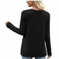 thumbnail image 6 of Womens Sweatshirt V-Neck Long Sleeve Solid T-shirt Casual Button Tops Black M, 6 of 6