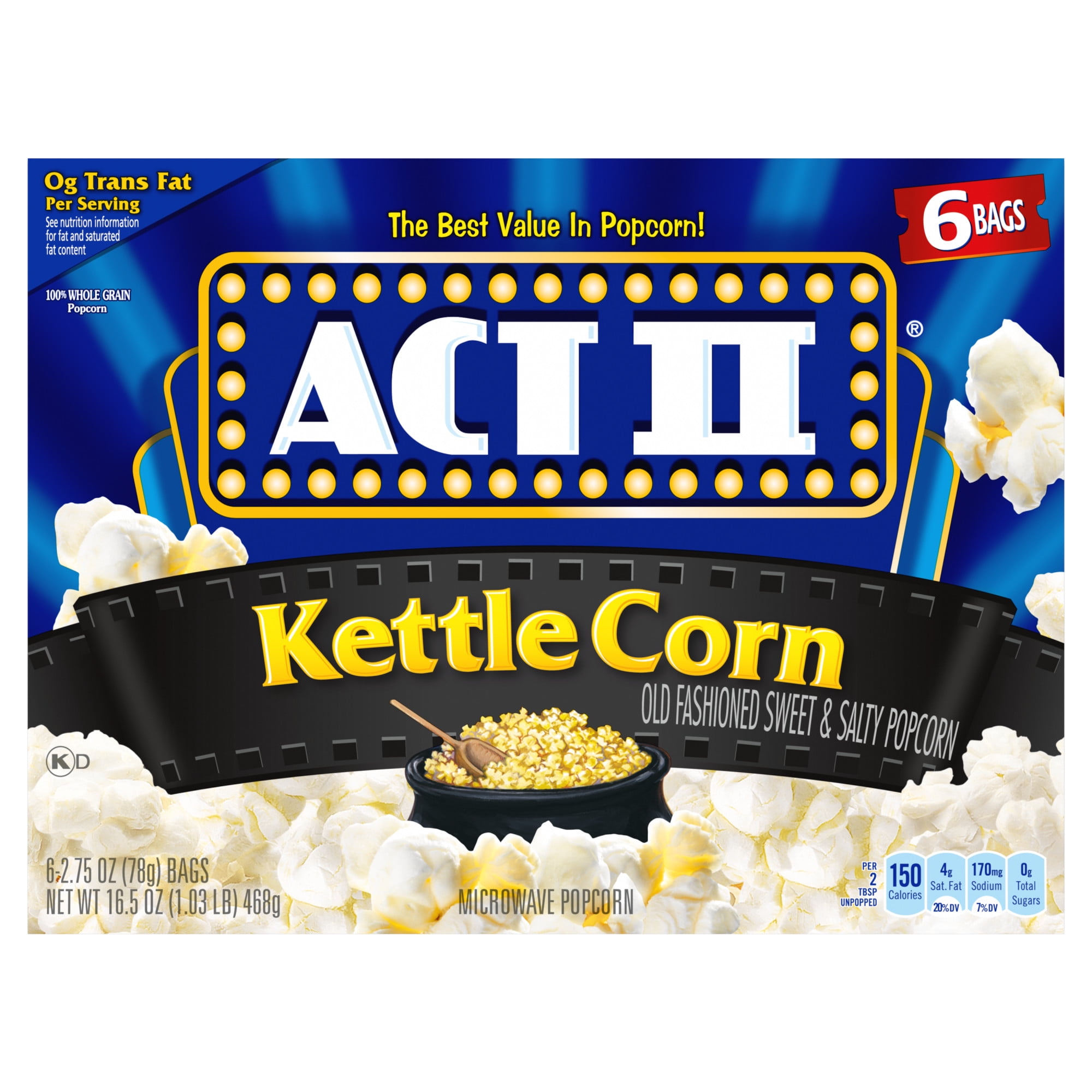 Act II Kettle Corn Microwave Popcorn 2.75 oz 6 Count Walmart