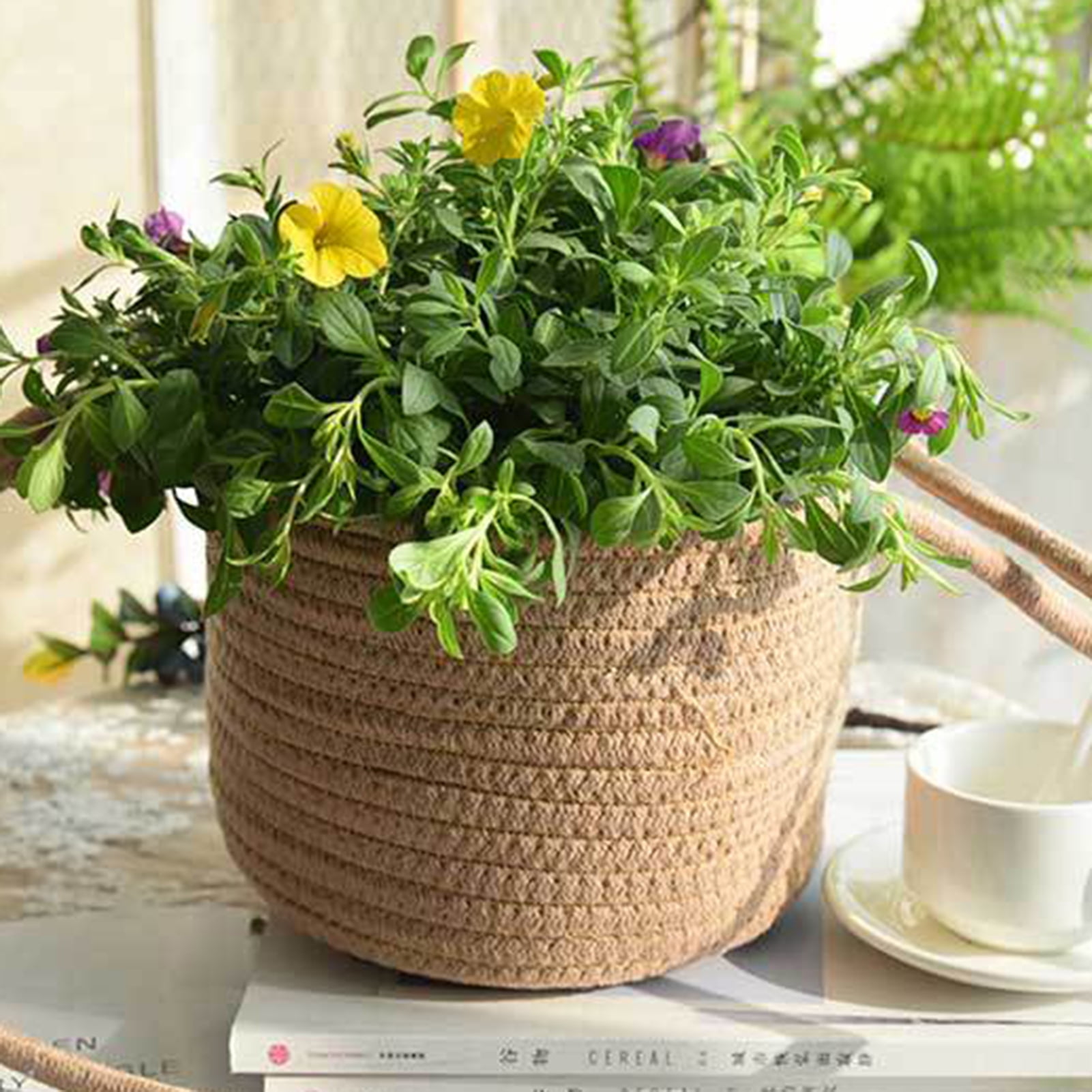 Travelwant Jute Rope Hanging Planter Woven Plant Basket Indoor Pot Macrame Plant Hangers Modern