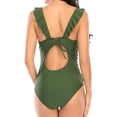thumbnail image 4 of Women's V Neck One Piece Swimsuit Ruffled Lace Up Monokini（green）, 4 of 6