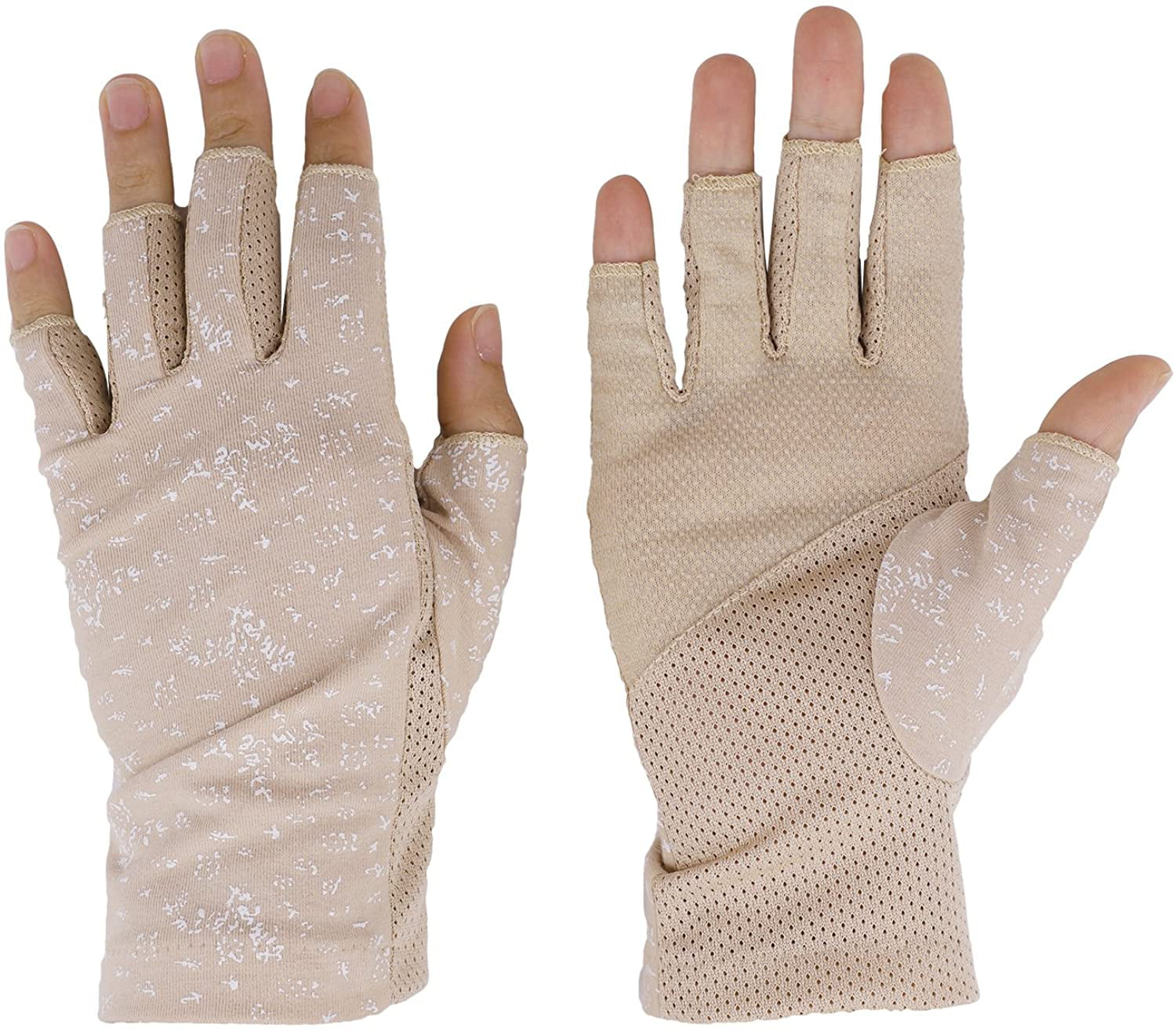 Womens Cotton Fingerless Gloves Summer Outdoor Sun Protection Mittens 