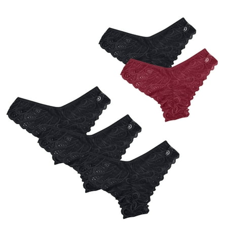 Scyoekwg Womens Underwear Bikinis Briefs Solid Color Breathable Ladies Panties Mid Waisted V-Waisted Hip Wrap Triangular Lace Underwear Hipster Panties Underpants 5 Pack(Wine L)