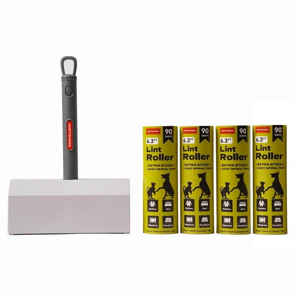 JUSTOHANA Extreme Sticky Large Surface Lint Roller, Long Handle Pet Hair Remover, Designed for Removing Pet Dog Cat Hair 90 Sheets per Roll, 6.3 inch Width