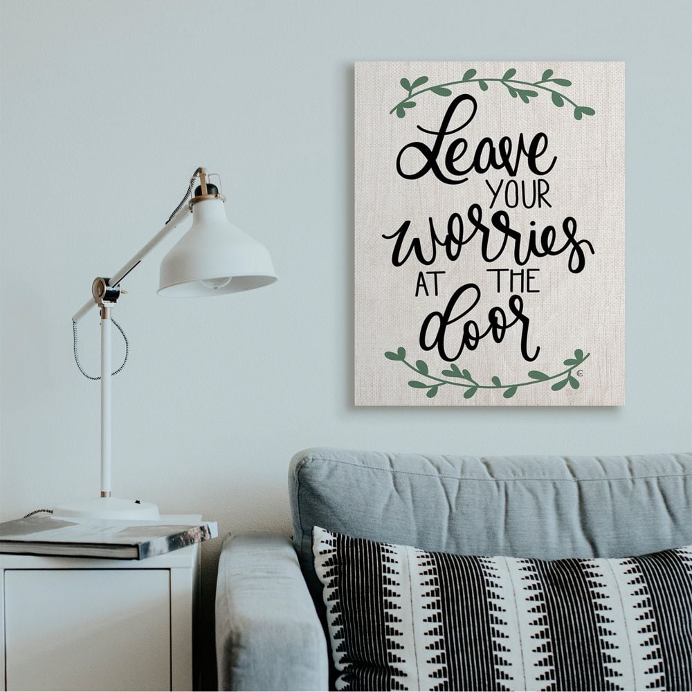 Stupell Industries Leave Your Worries at the Door Quote Family Greeting Canvas Wall Art Design by Fearfully Made Creations