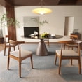 thumbnail image 3 of Set of 2 Dining Chairs, Mid Century High-back Chair with Fabric Upholstered, Four Round Wooden Legs Supports, Office Chair for Dining Room, Office, Bedroom, Walnut&Dark Gray, 3 of 7