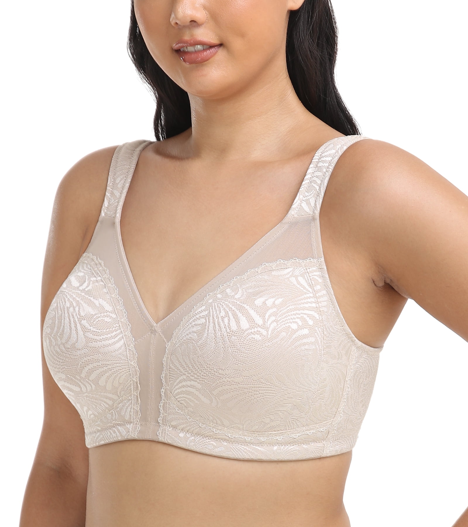 Exclare Women's Full Coverage Plus Size Comfort Double Support Unpadded  Wirefree Minimizer Bra(Peacock tail Beige,46DD) 