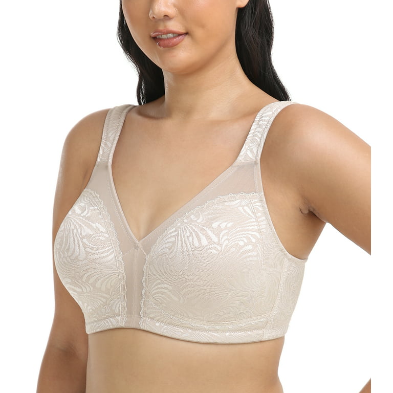 Womens Full Coverage Floral Lace Underwired Bra Plus Size Non Padded  Comfort Bra 48C Beige