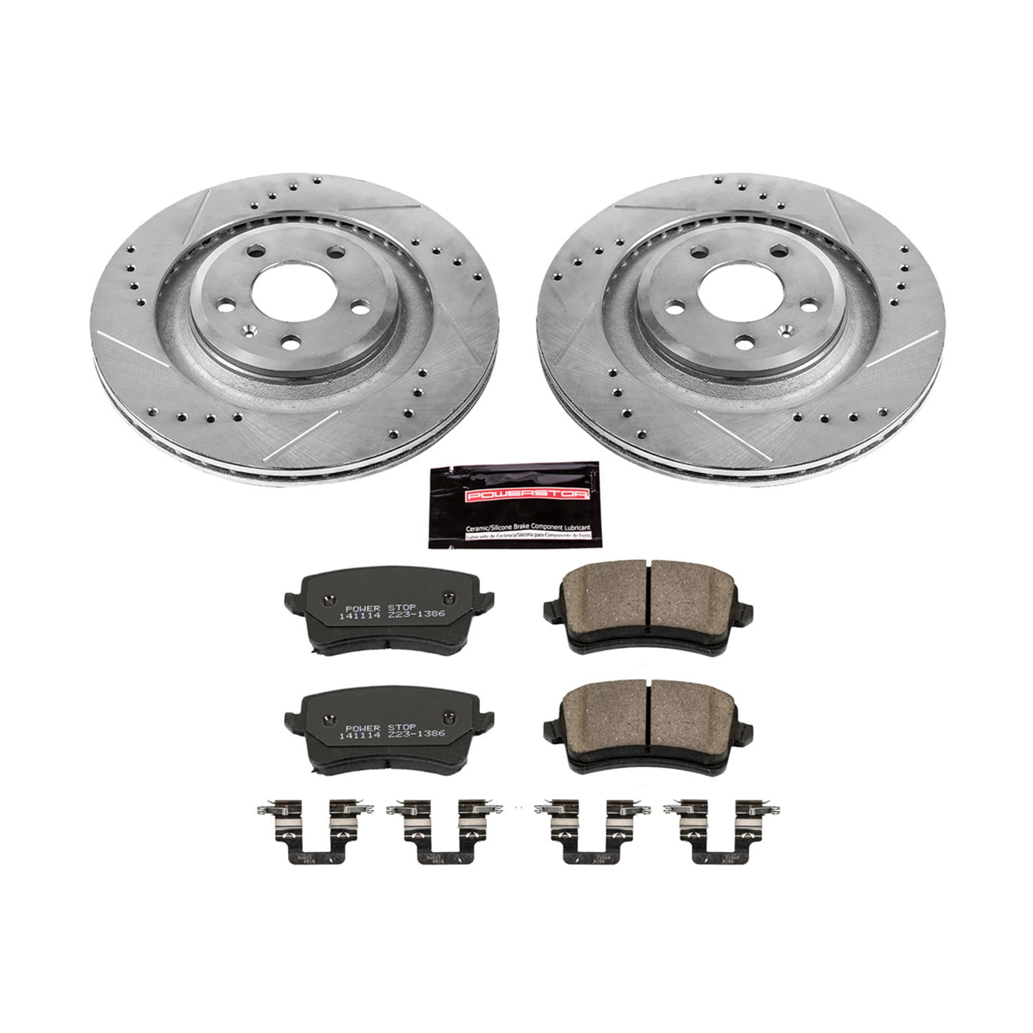 PowerStop Rear Z23 Evolution Sport Carbon-Fiber Ceramic Brake Pad and Drilled & Slotted Rotor Kit Fits: AUDI Select Models K4746