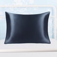 thumbnail image 1 of Funda de almohada de seda de 22 Momme PiccoCasa con cierre oculto, viaje (14"x20"), azul marino, 1 of 7