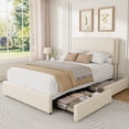 thumbnail image 7 of Teddy Fleece Upholstered Bed Frame with 2 Storage Drawers, Height Adjustable Cloud Headboard, Soft Platform Bed, Modern Style, No Box Spring Required, Cream, 7 of 7