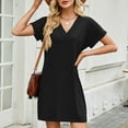 thumbnail image 4 of ZZwxWA Women Summer Dress V Neck Short Sleeve Loose Knit Pockets Beach Midi Casual Dress Solid Color Womens Sundress, 4 of 7