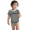 thumbnail image 3 of Daiia Black And White Stripes Printed Unisex-Baby Short Sleeve Onesies Bodysuits Baby Climbing Clothes Soft and Comfortable Romper with Expandable Shoulder Design-6 Months, 3 of 8