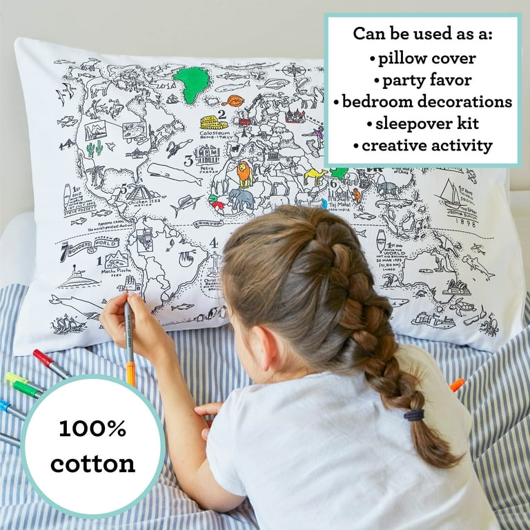 World Map Colour In Cotton Pillowcase World Map Colour In Cotton Pillowcase