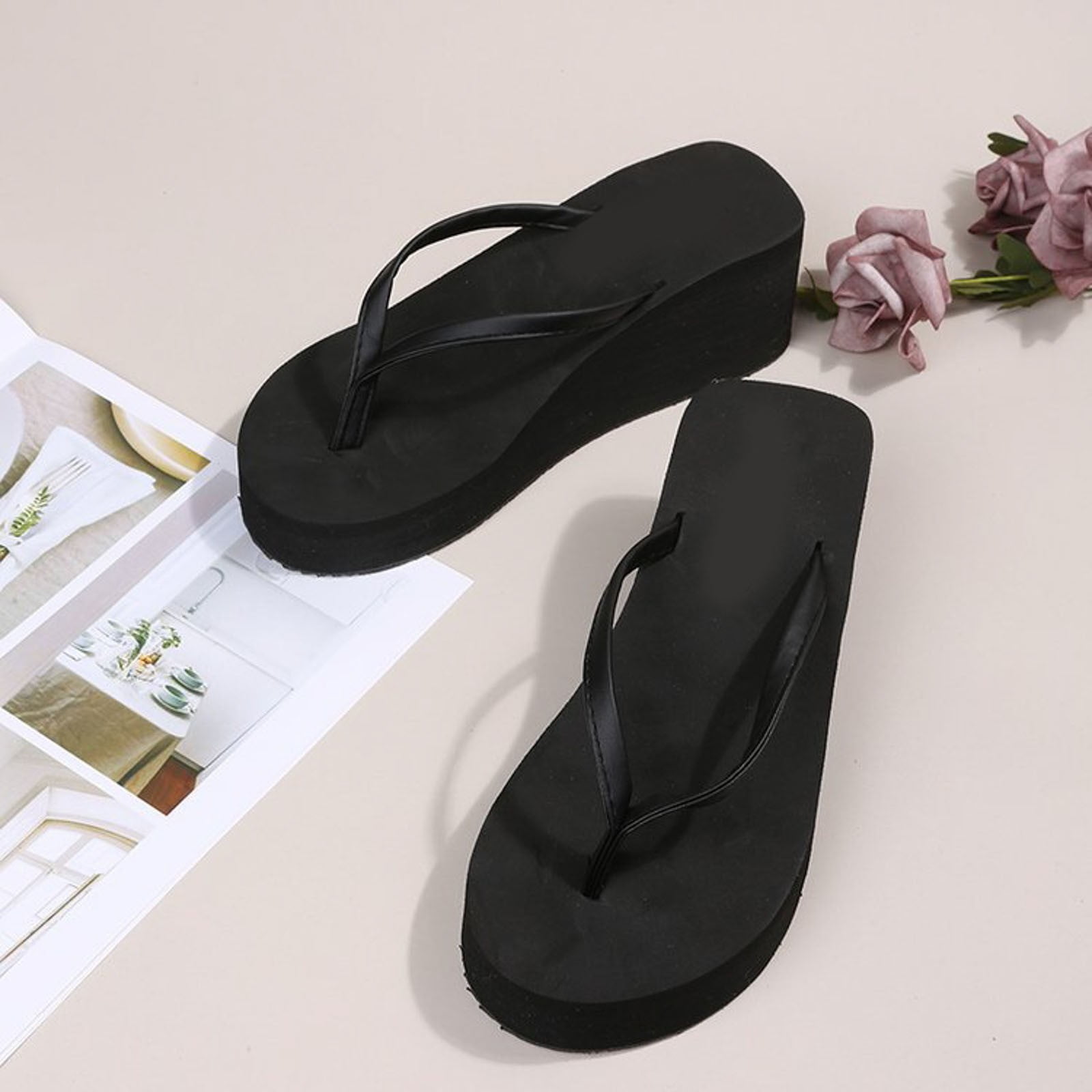 Womens Wedge Sandals Platform Flip Flops Sodt Sole Slide Tong