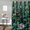 thumbnail image 2 of Chilfamy Turquoise Shower Curtain, Botanical Thistle Lavender and Leafy Floral Huddle on Greenery Ombre Back, Cloth Fabric Bathroom Decor Set with Hooks, Pale Teal Seafoam White, 2 of 7