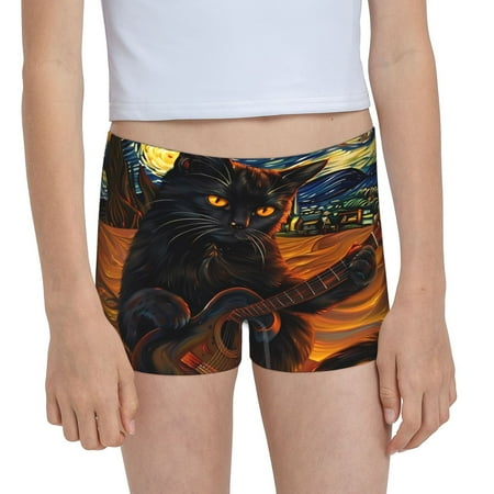Pofeuu Starry Night Cat Guitarist A Print Soft Cotton Girls Boyshort panties Toddler Underwear-XX-Small