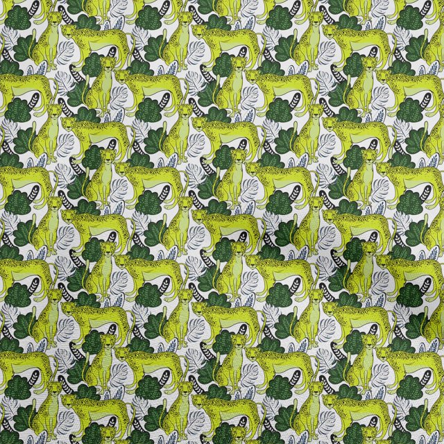 oneOone Polyester Spandex Lime Green Fabric Tropical Leaf with Animal Craft Projects Decor Fabric Printed by The Yard 56 Inch Wide