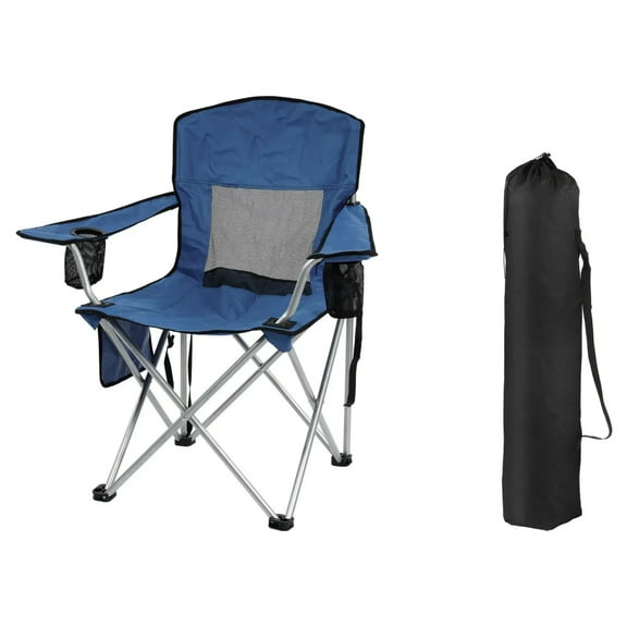GIANNA Foldable Camp Chairs, Outdoor Chair Camping Recliner with Support Mesh Backrest, Camping Recliner Lawn Chair with Cup Holder, Storage Pocket, Carrying Bag, Navy