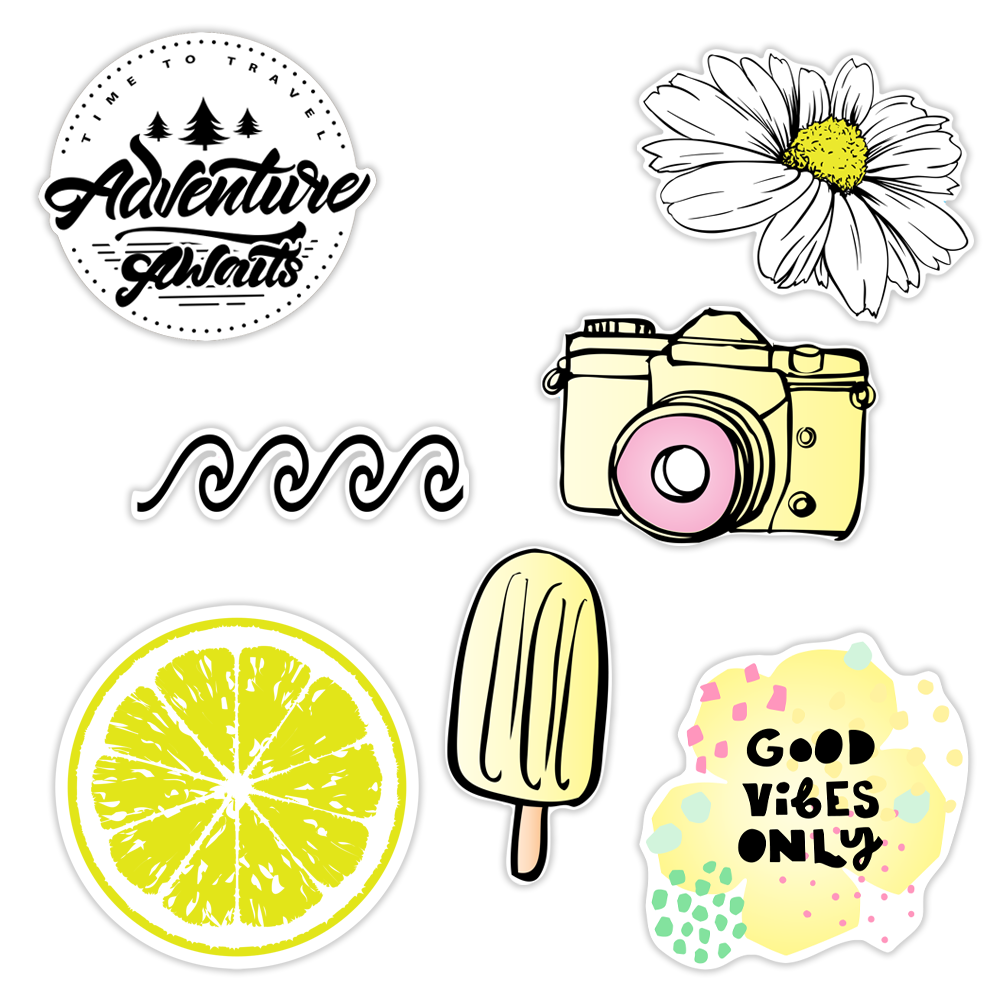 7 Pack Cute Beach Aloha Vibes Sticker Packs, Great Accessories for