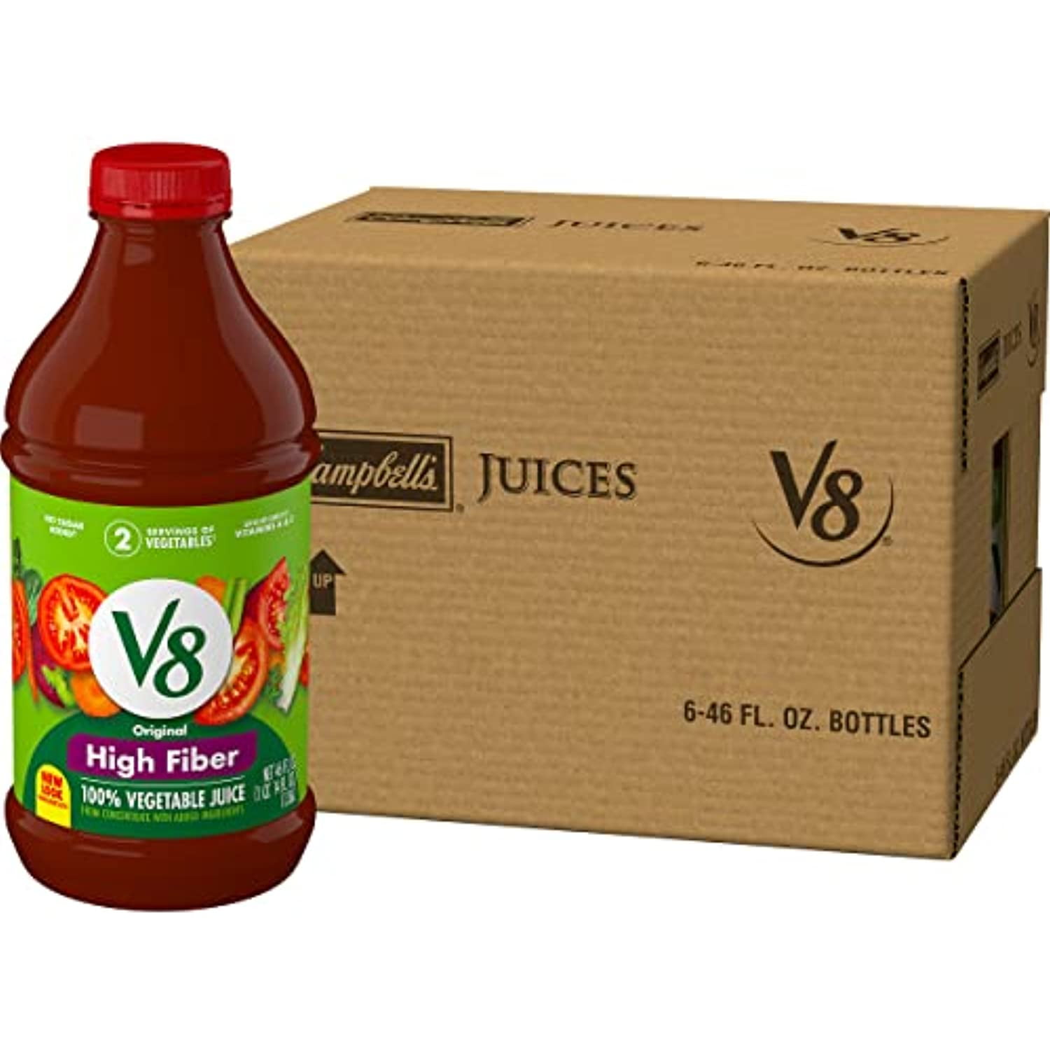 V8 High Fiber 100 Vegetable Juice 46 Oz Bottle Pack Of 6