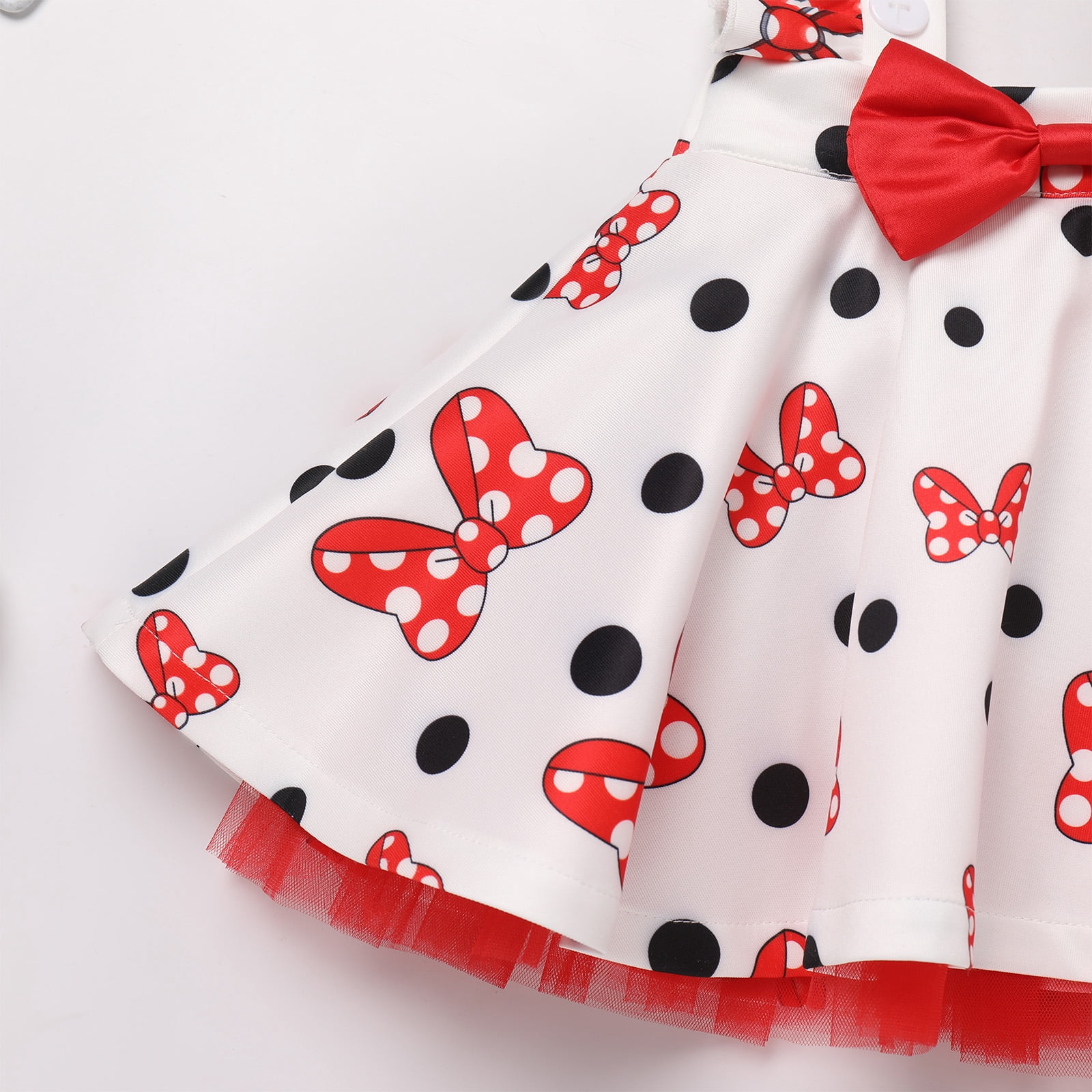 IBTOM CASTLE Toddler Baby Girls Mouse Birthday Outfit Short Sleeve Pullover T-shirt Suspender Skirt with Headband Cake Smash Casual Outfits 3-4 Years Black + Red