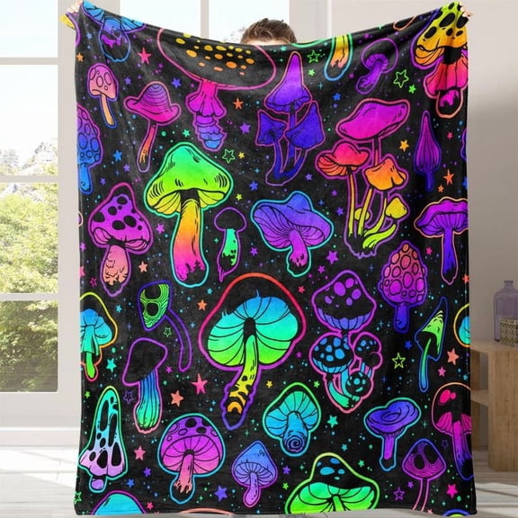 Colorful Mushroom Pattern Blanket, Soft Comfortable Napping Throw, Room Blanket, Warm Nap Blanket for Home Office Sofa Bed Couch, Halloween, Flannel Blanket