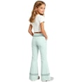 thumbnail image 2 of Girls Uniform Pants Size 10 Flare Pants Side Thin Stripe Flare Pants, High Waist Stretch Retro Bell Bottom Casual Bootcut Trousers Back To School Clothes Light Blue, 2 of 5