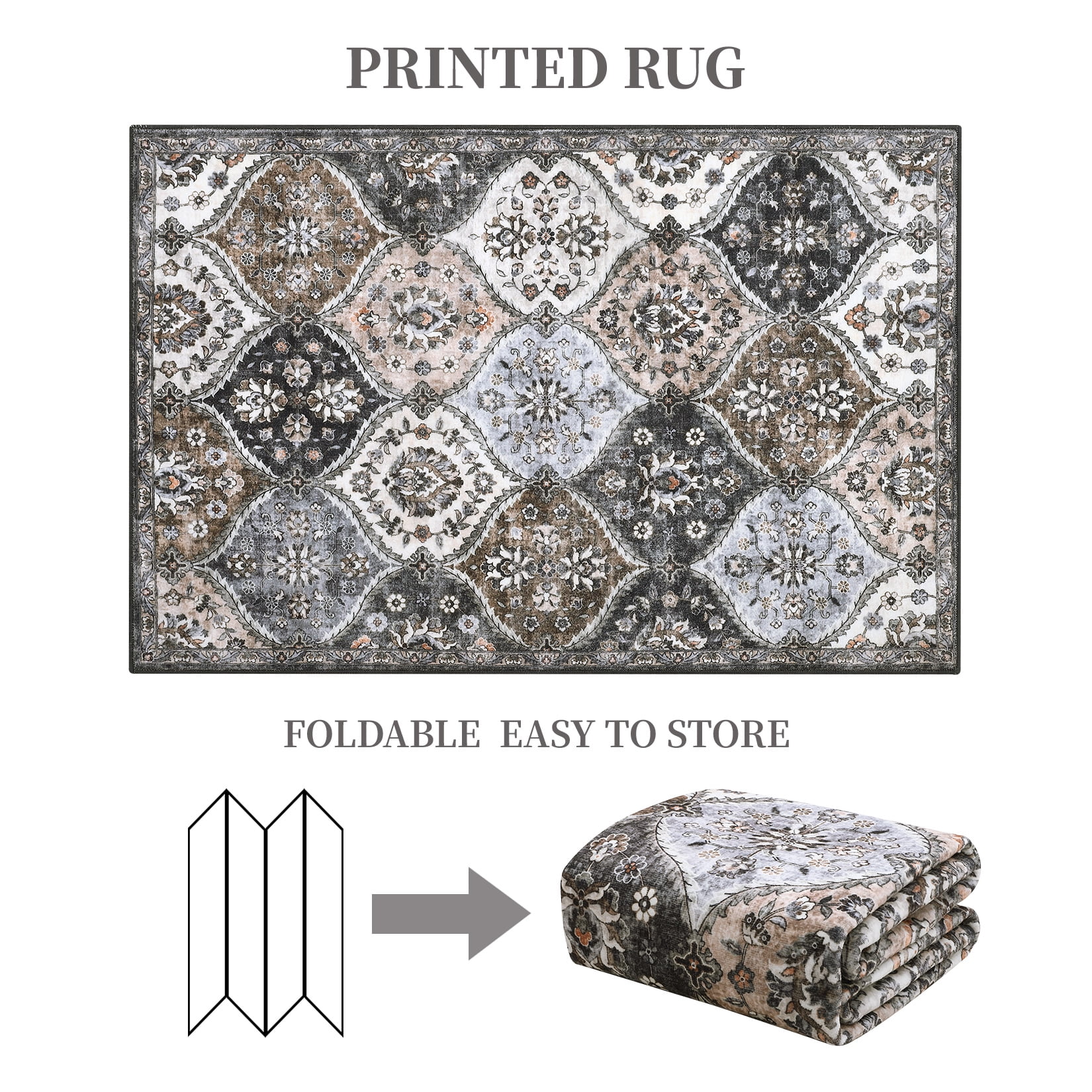 Hasoo Traditional Indoor Living Room Bedroom 8' x 10' Area Rug Non-Slip Machine Washable Carpet, Gray/Brown