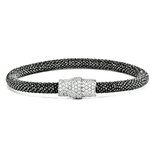 925 Sterling Silver Black Mesh 7.25 Bracelet Bangle Flexible