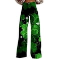 thumbnail image 2 of FAOWME Womens Casual Pants High Waist Wide Leg Straight Fit Comfortable Stylish Soft Trousers With Pockets For Patrick's Day,Green,S, 2 of 4