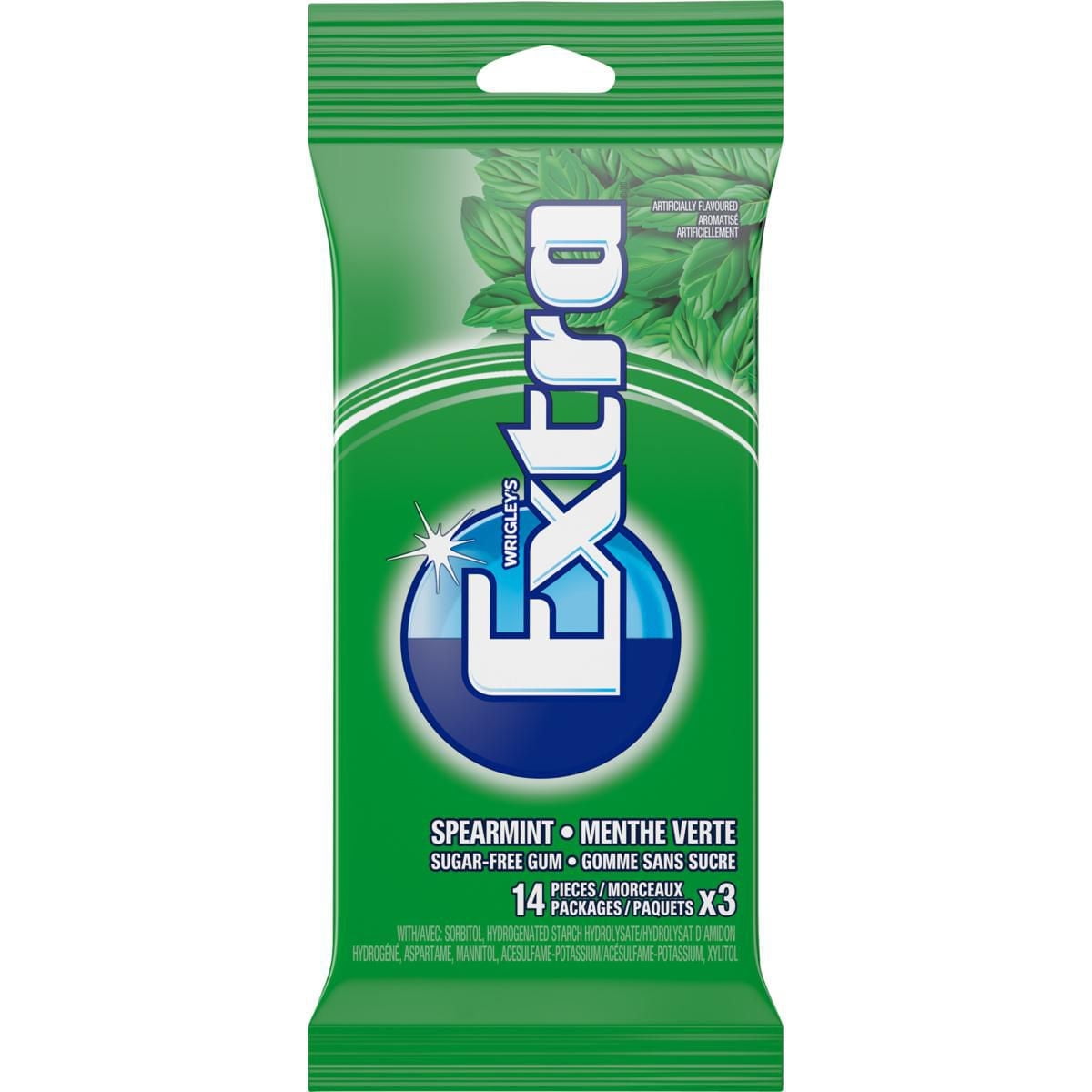 EXTRA, Spearmint Flavoured Sugar Free Chewing Gum, 14 Sticks, 3 Packs