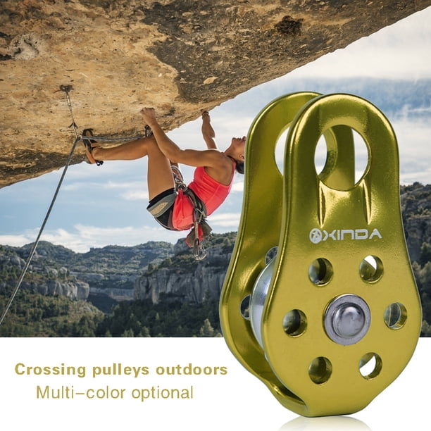 Polea De Escalada Camping Polea de escalada en roca Cojinete de aluminio Equipo de cuerda fija de elevación (Verde)