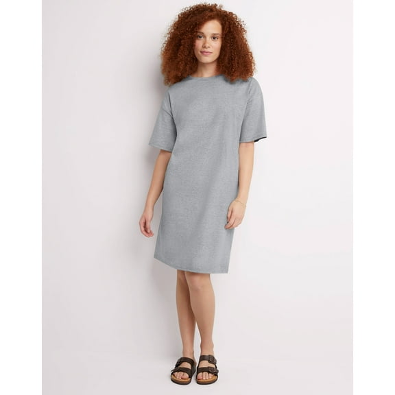 Hanes Essentials Women's T-Shirt Dress, Cotton Light Steel