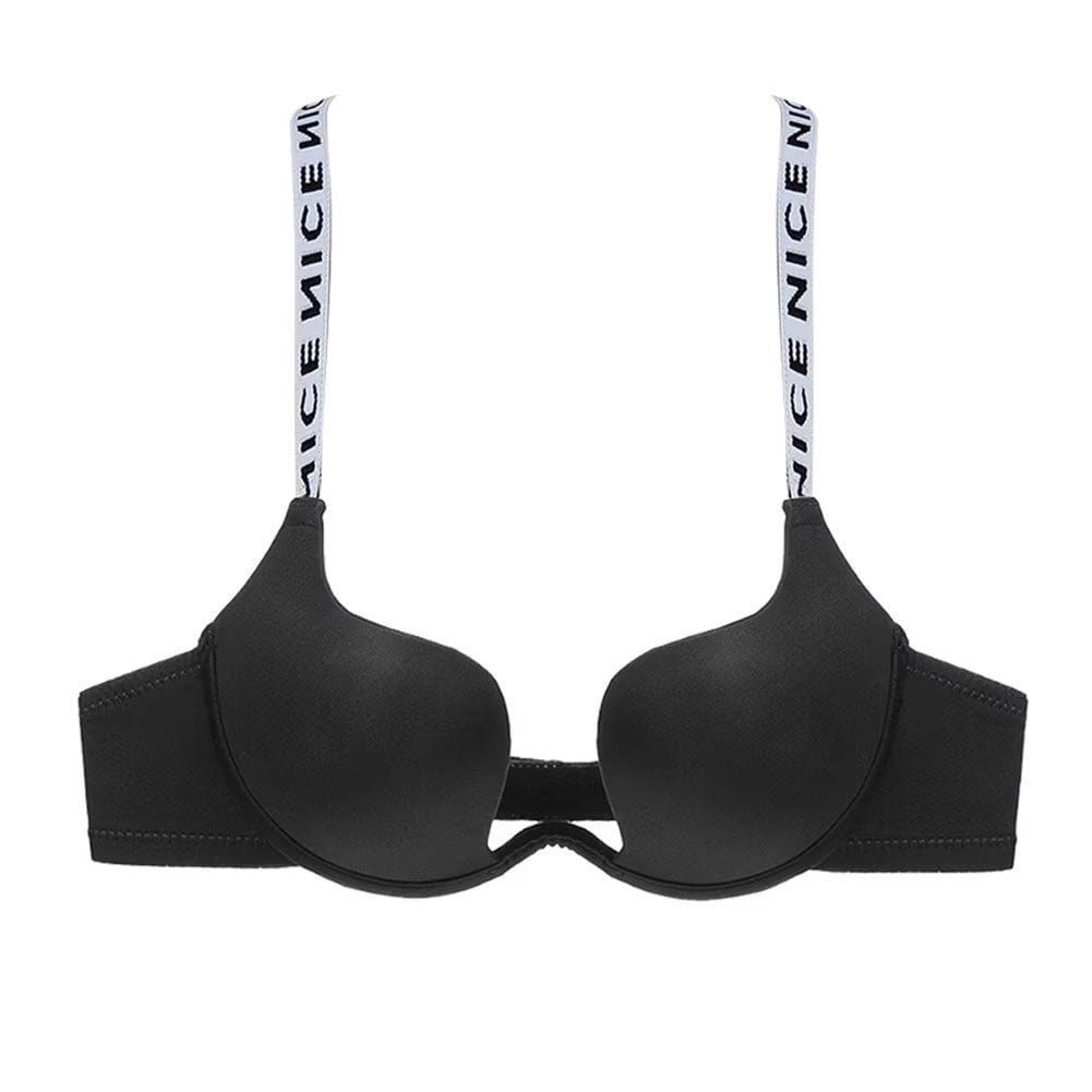 Womens Low Plunge Push Up Bra with Clear Straps Low Cut Convertible Underwire Padded Cleavage Bra