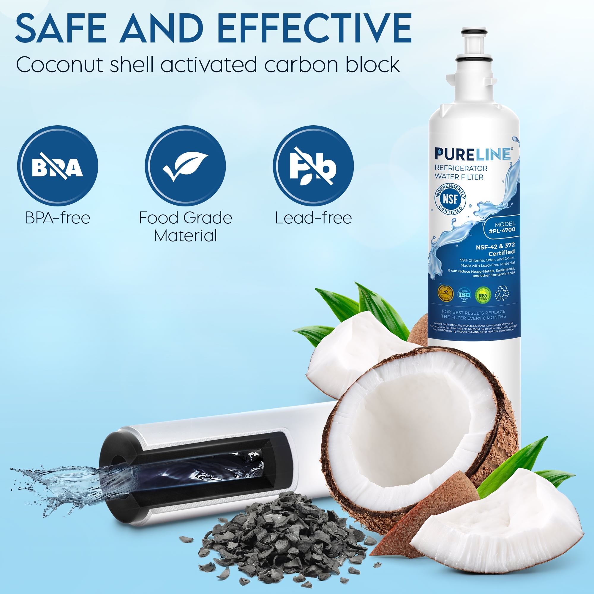 Pureline Replacement for GE® RPWFE® Water Filter and RPWF Refrigerator Water Filter - With RFID Chip (NSF Certified)