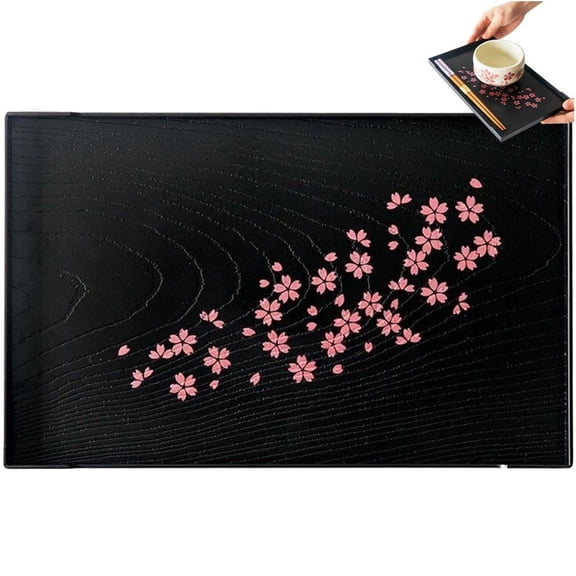 vlrwzc Rectangular Japanese Tray Cherry Blossom Pattern Tray Tea Drink Serving Platter Snack Fruit Tray Coffee Table Ottoman Sake Tray Sushi Plates for Home Kitchen