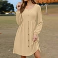 thumbnail image 5 of WTOBBY Women's Fashion Round Neck Casual Slim Solid Waist Long Sleeve Dresses - Elegant and Fitted Dress with Waist Accent, Perfect for Slimming Silhouettes or Office Wear,Khaki 2XL, 5 of 5