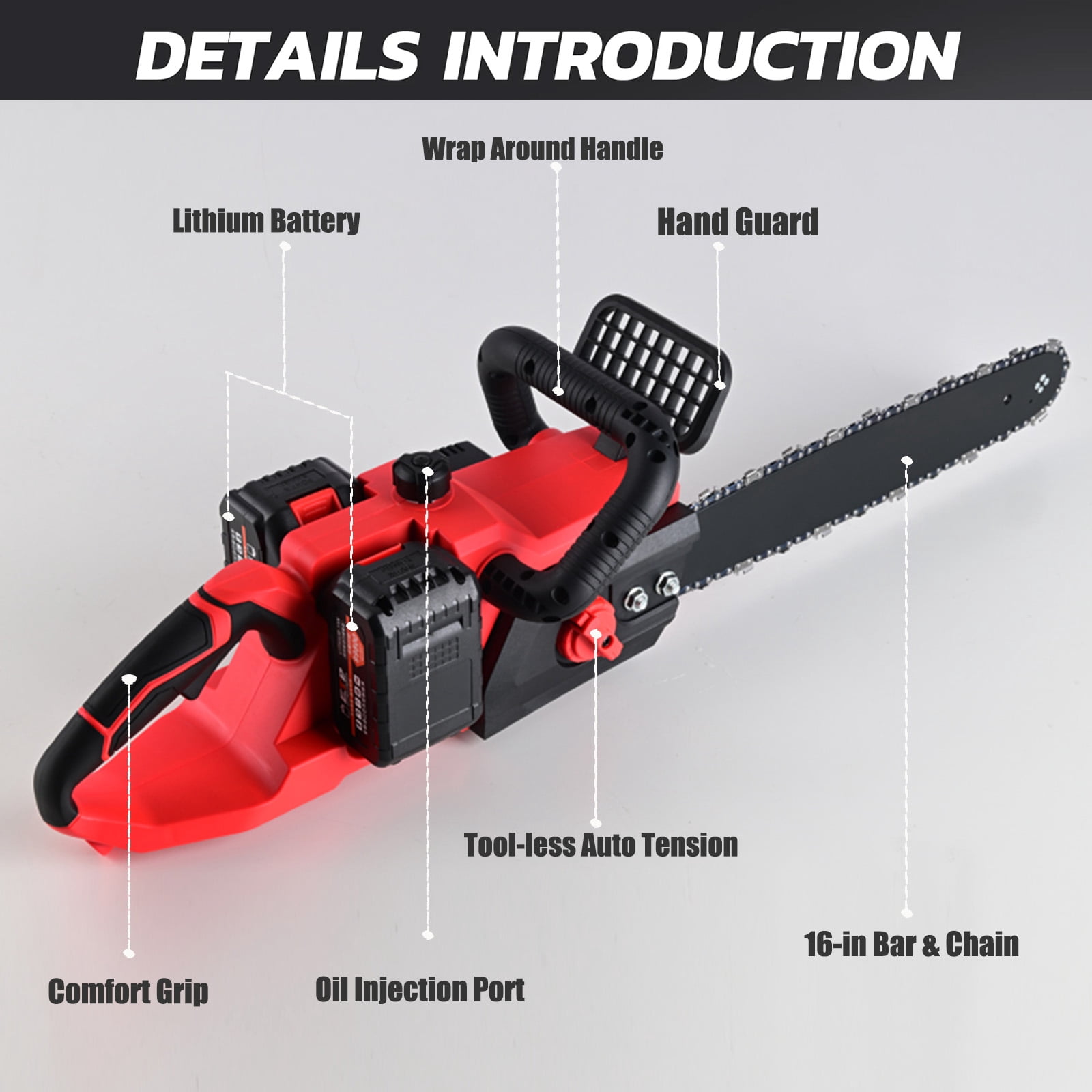 SUSUZI 16" Brushless Cordless Chainsaw, 42V 4000mAh Battery Powered Chain Saw with for for Wood Cutting