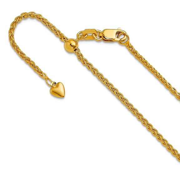 10k Yellow Gold Adjustable 1.6mm Semi Solid Spiga Chain Necklace 22 Inch Chain Necklace for Women and Men
