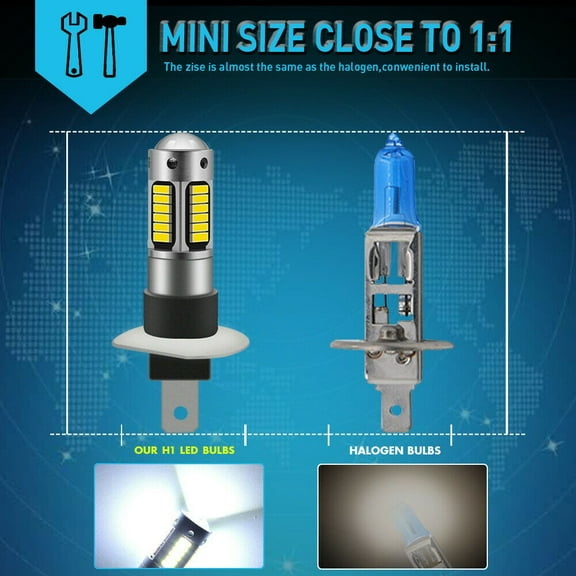 2Pcs H1 Led Fog Light Lamp Car Headlight Kit High-Beam Bulbs Hid 6000K Xenon White Day Night Driving Running Lights 12V-24V Drl Fangkenuo