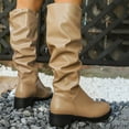 thumbnail image 6 of Heisall Womens Boots Winter Knee-Length Pleated Stacked Round Toe Chunky Low Heel Fashion Casual Solid Color Boots, 6 of 8