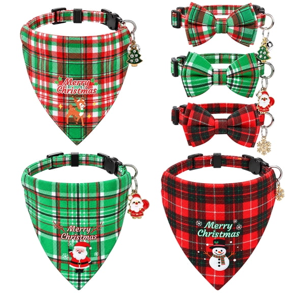 shuaie 6 Pack Christmas Cat Bandana, Christmas Cat Collar Breakaway with Removable Bowtie and Bandana, Adjustable Holiday Cute Kitten Collar with Bell, Ideal Xmas Decoration Gift for Cats
